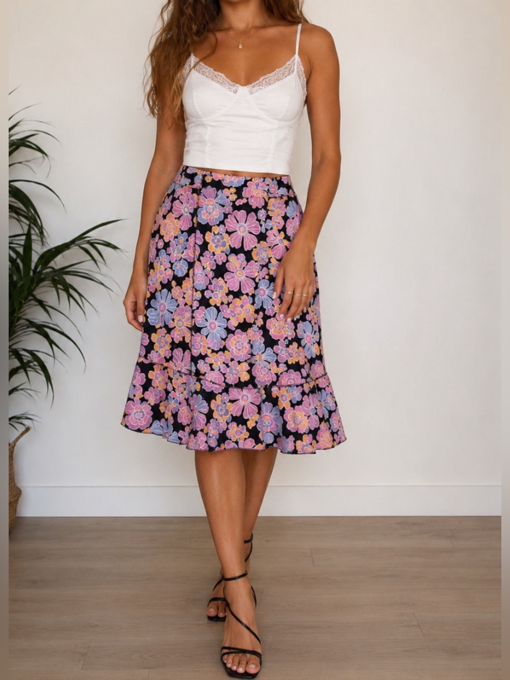Vintage black floral skirt Garden Party cottagecore Sag Harbor size 16